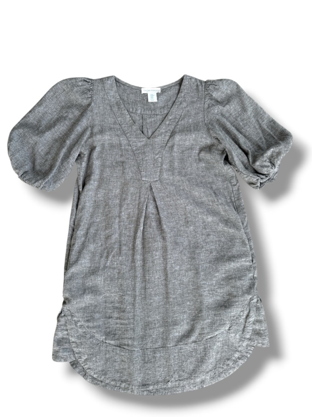 Cynthia Rowley Linen Blend Lagenlook V-Neck Puff Sleeve Loose Dress Taupe XS - Picture 3 of 10